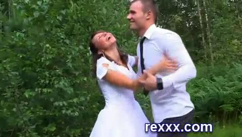 Hot Russian Bride is fucked by fiancee and his friends in the wood -  Sunporno